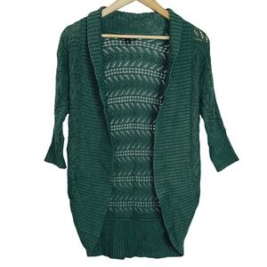 ana A New Approach Green Pointelle Knit Open Front Cardigan Petite Small Cottage